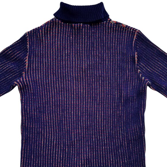 70s vintage quarter zip sweater o-ring rainbow knitted pattern turtleneck. - Picture 3 of 10